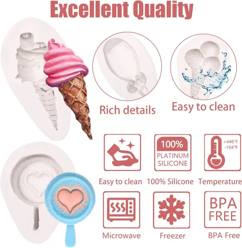 Miniatura 3 de Mini molde de fondant para pastel de helado de 3 piezas, molde de silicona para helado para decoración de pasteles, chocolate con azúcar dulce