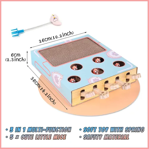 Miniatura 5 de Juguetes de enriquecimiento para gatos de interior con almohadilla para rascar gatos, caja de cartón para gatos para divertirse mucho, juguete