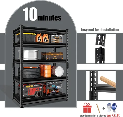 Miniatura 5 de Estantería de garaje de 5 niveles resistente, estantería de metal de 72 pulgadas, capacidad de carga de 2250 libras, 40 pulgadas de ancho x 18