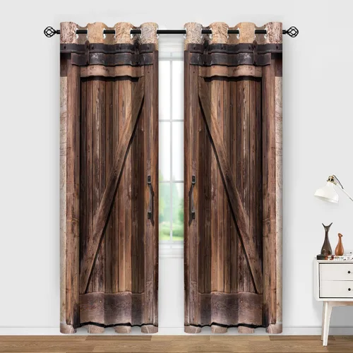 Miniatura 2 de Aimego - Cortinas opacas de puerta de granero rústica, cortinas para oscurecer la habitación, cortinas de madera de granja, cortinas de ventana