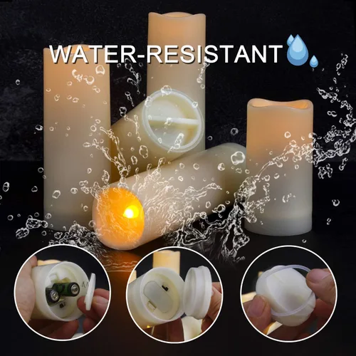 Miniatura 6 de Aignis 12 velas LED sin llama que funcionan con pilas con temporizador remoto de 10 teclas, impermeable para interiores y exteriores, cálido brillo