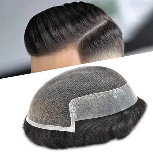 Miniatura 49 de Tupé para hombre, cabello humano real, suave encaje suizo frontal, tupé para hombres, sistema de cabello, extensiones capilar para hombre