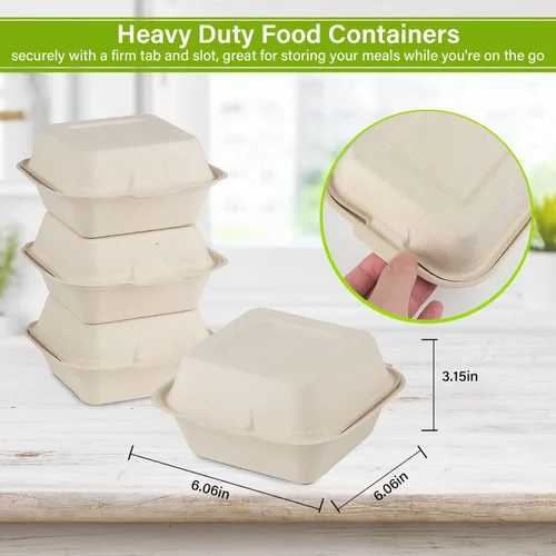 Miniatura 6 de greensight Contenedor de comida compostable para llevar de 6 x 6, paquete de 100 recipientes desechables de almeja para alimentos, cajas