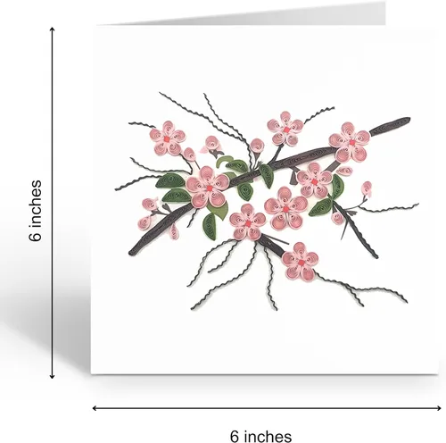 Miniatura 2 de Tarjeta de felicitación japonesa de flor de durazno Feliz año nuevo 3D Quilling Card Flower Papel hecho a mano – Tarjeta de felicitación