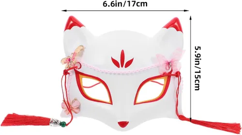 Miniatura 5 de SEWACC Máscaras tradicionales japonesas, máscara de zorro de anime japonés, zorro, cosplay, Kabuki, media cara para Halloween, fiesta de máscaras