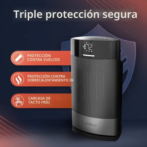 Miniatura 4 de Lasko Ellipse - Calentador de mesa de cerámica para el hogar con interruptor de vuelco, bloqueo para niños, pantalla digital, termostato, modo