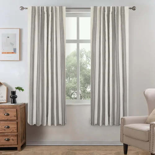 Miniatura 93 de DriftAway Chris Linen - Cortinas opacas con capa térmica y reductora de sonido, 63 pulgadas de largo para dormitorio, cortinas estampadas a rayas