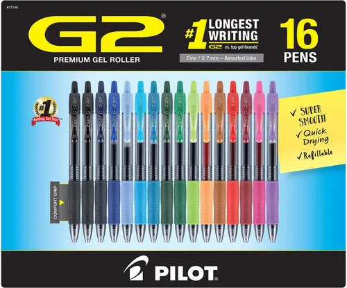 Pilot G2 Premium - Bolígrafos de tinta de gel recargables y retráctiles, punta fina (0.028 in), 16 colores, 16 unidades (17146)