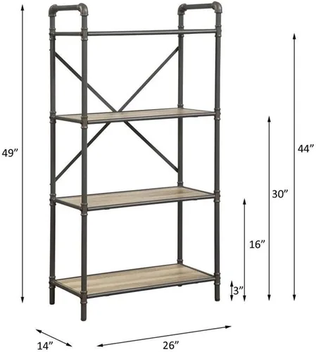 Miniatura 3 de Acme Itzel - Estantería rectangular de 4 niveles de madera en roble antiguo y gris arena