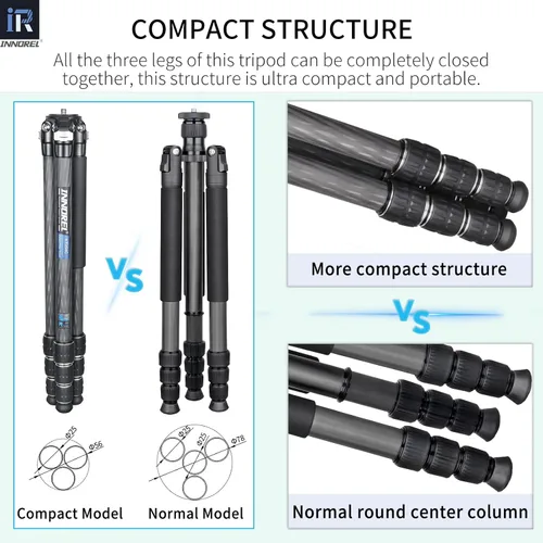 Miniatura 8 de Trípode de fibra de carbono Monopod INNOREL KT254C Trípode de viaje compacto portátil profesional para soporte de cámara DSLR, soporte de tubo
