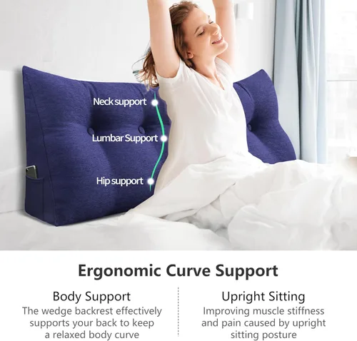 Miniatura 2 de Almohada de cuña pequeña para cabecero; almohada para leer, para sentarse en la cama, almohada triangular de respaldo para adultos, almohada
