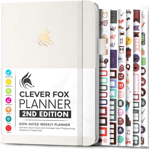 Clever Fox - Agenda 2ª Edición – Planificador de Metas Semanales y Mensuales Colorido, Organizador de Gestión del Tiempo y Productividad, Sin Fecha,