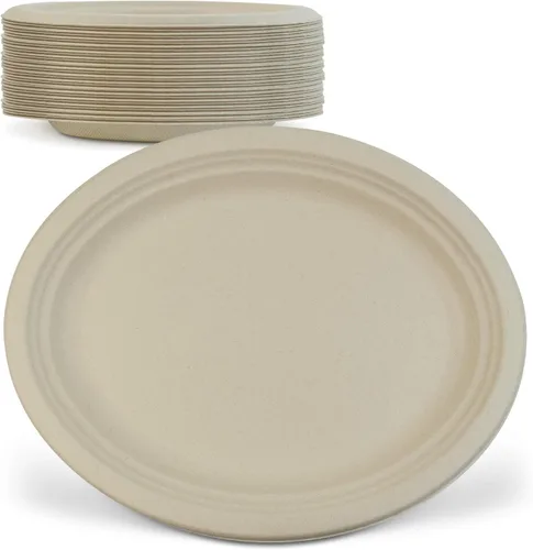 Green Earth, Platos compostables de 12 pulgadas, 125 unidades, fibras de bambú naturales, vajilla diaria – Biodegradable, desechable, forma ovalada,
