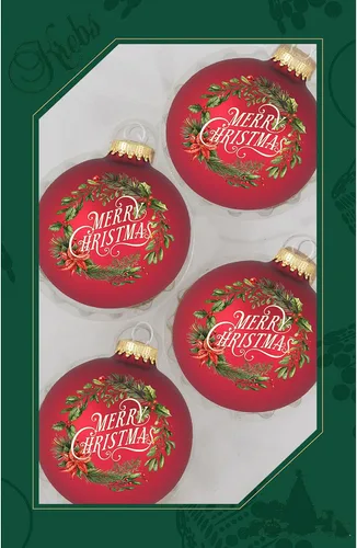 Adornos de árbol de Navidad de vidrio - 67 mm/2.625" [4 piezas] Bolas decoradas de Adornos navideños sin costuras para colgar de Christmas by Krebs