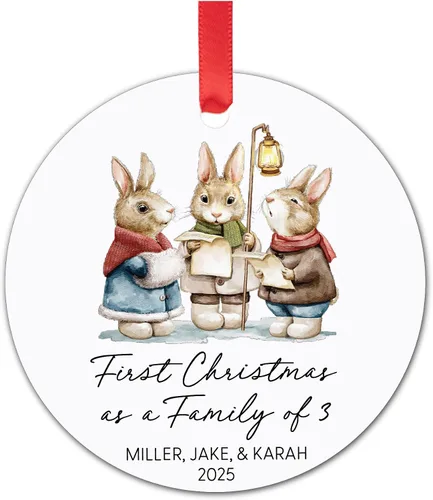 Miniatura 11 de Adorno de Navidad de familia de tres – Regalos para padres recién nacidos – Regalos para padres nuevos para parejas – Adornos de Navidad 2