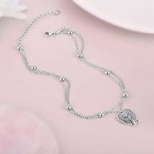 Miniatura 135 de CHIC & ARTSY Tobilleras delicadas de plata de ley S925 para verano, pulsera de tobillo ajustable multicapa para playa, joyería de pie para mujer