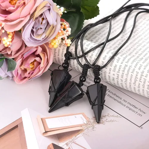 Miniatura 2 de Top Plaza - Collar ajustable con dije de piedra natural puntiaguda de sanación Reiki de 6 caras tipo péndulo joyería para mujeres y hombres