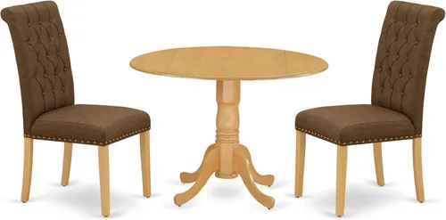Miniatura 20 de East West Furniture DLBR3-BLK-17 - Juego de muebles de comedor de 3 piezas que contiene una mesa de comedor redonda con gotas y 2 sillas tapizadas