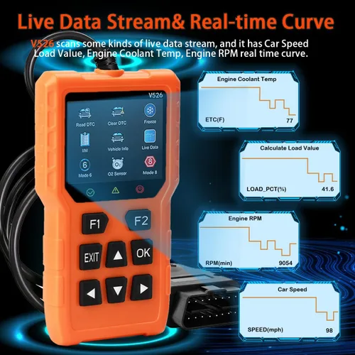 Miniatura 3 de Herramienta de diagnóstico del escáner V526 OBD2, herramienta de escáner de código de falla de luz del motor de borrado de verificación, DTC, flujo