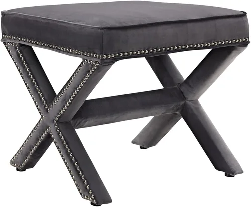 Modway Otomana tapizada de terciopelo con base en X con ribete de cabeza de clavo en gris