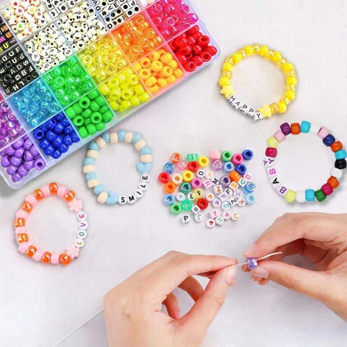 Miniatura 7 de LIS HEGENSA Kits de Abalorios de Manualidades DIY de 28 Colores Regalos para Niñas, 1200 PIEZAS Cuentas Pony Kits para Hacer Pulseras con Cuentas
