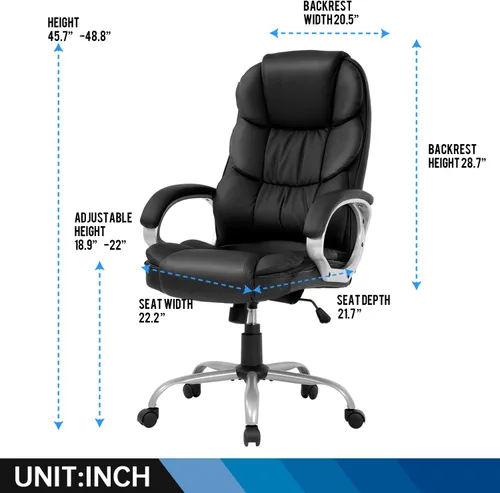 Miniatura 2 de FDW Silla de oficina para computadora, respaldo alto, ergonómica, ajustable, silla de escritorio giratoria de piel sintética ejecutiva con Negro