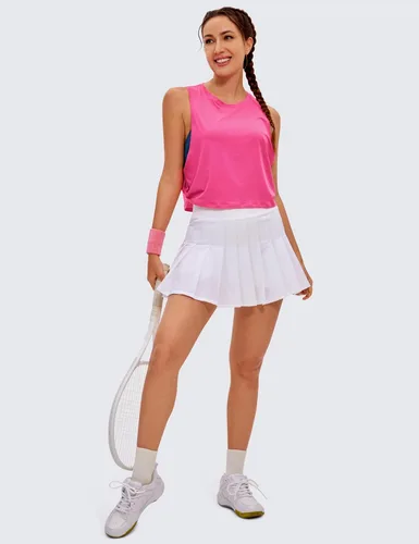 Miniatura 4 de CRZ YOGA Pima - Camiseta corta de algodón para mujer, camisetas deportivas sin mangas, atléticas, yoga, correr, gimnasio, entrenamiento, ombligueras