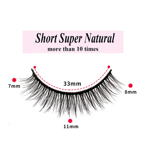 Miniatura 4 de Pestañas cortas de aspecto natural 6D, pestañas de visón finas, 10 pares, 100% hechas a mano, pestañas postizas reutilizables