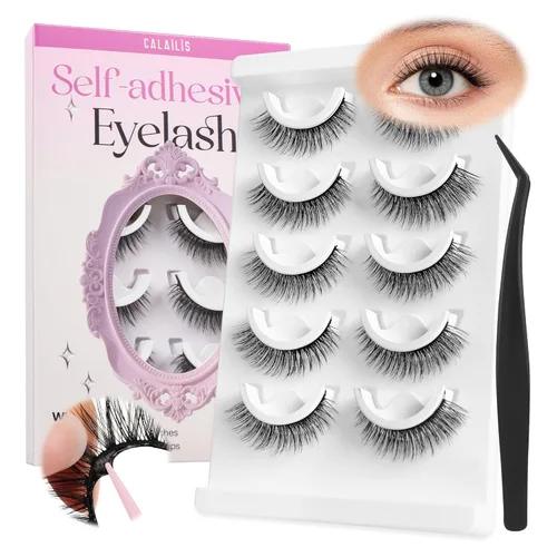 Miniatura 16 de CALAILIS Pestañas autoadhesivas, 5 pares de pestañas postizas a presión de aspecto natural, sin pegamento, reutilizables, pestañas postizas