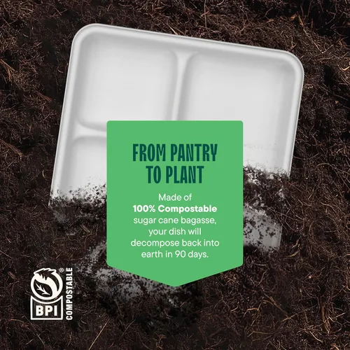 Miniatura 8 de Plato de papel 100% compostable, paquete de 125 unidades bandeja de 5 compartimientos desechable de calidad resistente, ecológica hecha de fibras