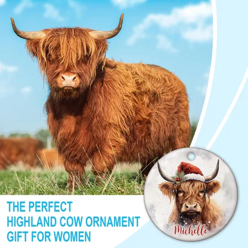 Miniatura 3 de Hyturtle Regalos de Adornos de Navidad Personalizados para Amantes de Vacas Highland - Adorno de Cerámica Navideño de Vaca Highland con Nombre