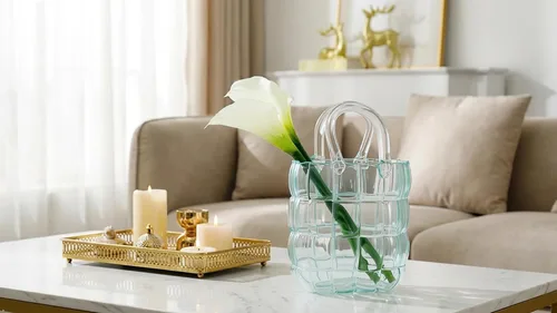 Miniatura 8 de Jarrón de mano de cristal, color verde azulado con diseño de cristal
