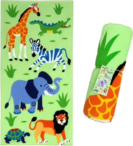 Wildkin Toalla de playa para niños, 100% algodón, suave y absorbente, ideal para piscina y playa, animales salvajes