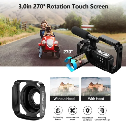 Miniatura 6 de Cámara de video videocámara 5K 56MP Vlogging Cámara para YouTube con pantalla táctil abatible de 3 pulgadas 270°, visión nocturna, WiFi, cámara web