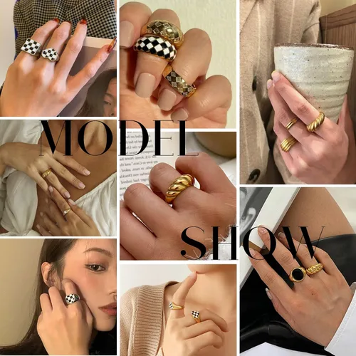 Miniatura 5 de FAXHION Juego de 10 anillos gruesos de oro de 18 quilates para mujeres y niñas, anillos trenzados chapados en oro, apilables, anillos midi, anillos