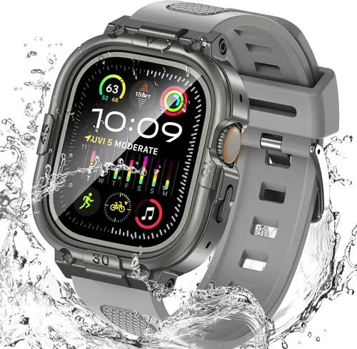 Miniatura 30 de Goton Estuche impermeable 3 en 1 con correa para Apple Watch con protector de pantalla de vidrio templado incorporado de 40 mm, cubierta frontal