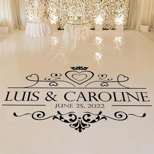 Monograma de pista de baile de boda con nombre y fecha personalizados - Adhesivo de vinilo para decoración de recepción o decoración de fiesta de