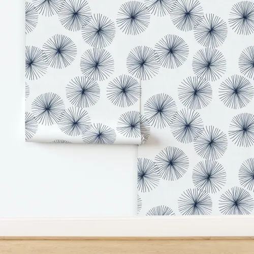 Miniatura 4 de Peel & Stick Wallpaper 3ft x 2ft - Mid Century Midcentury Modern Dandelions White Navy Circle Minimalist Mod Neutral Custom Removable Wallpaper by