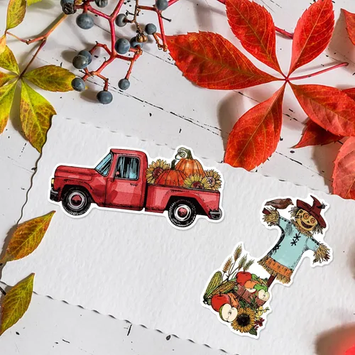 Miniatura 7 de ORIGACH Autumn Harvest - Juego de sellos y troqueles transparentes, espantapájaros de calabaza otoñal, sellos de silicona y troquelado de metal