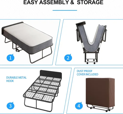 Miniatura 3 de PUREMIND Cama plegable con colchón de 5 pulgadas para adultos, cama plegable de 75 x 38 pulgadas con bolsa a prueba de polvo y marco de metal, camas