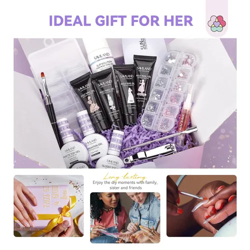 Miniatura 7 de SAVILAND Kit de uñas de polygel sin hema para regalo bonito: kit de inicio de uñas de polygel de 36 colores con solución deslizante y mini lámpara