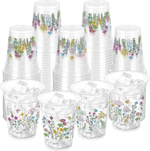 100 Piezas Vasos de Plástico de Flores Silvestres 12 oz Vasos de Fiesta Florales Vasos para Beber Florales Vintage Vaso de Flores Primavera Verano