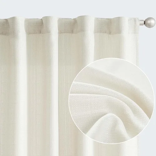 Miniatura 10 de JINCHAN Cortinas de lino beige para sala de estar y dormitorio, cortinas texturizadas de 63 pulgadas de largo, cortinas de estilo rústico de tejido