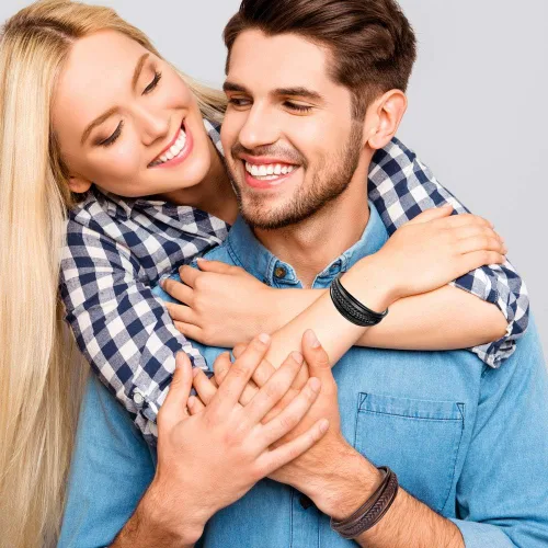 Miniatura 6 de murtoo Pulsera de cuero para hombre con cierre de piel de vaca multicapa trenzada pulsera para hombre