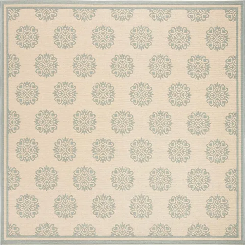 Miniatura 3 de SAFAVIEH Alfombra lavable al aire libre Linden Collection – 6 pies 7 pulgadas, cuadrada, crema y aguamarina, no desprende pelusa y fácil de limpiar