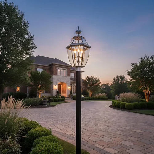 Miniatura 6 de Quoizel Newbury - Farol de poste para exteriores, poste de lámpara de campo francés de peltre de 23 pulgadas, 3 luces, poste exterior para patio