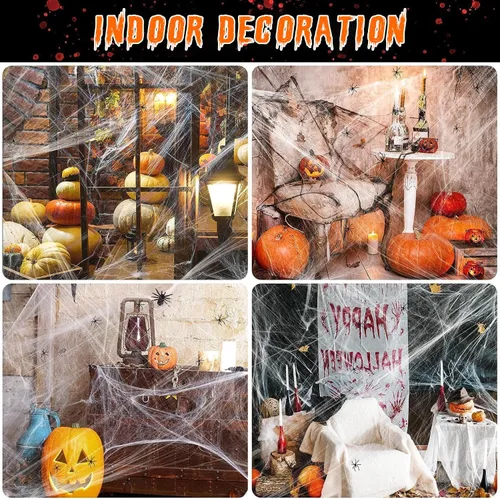 Miniatura 6 de swagon Telaraña de Halloween de 1,600 pies cuadrados con 75 arañas falsas extra, telarañas súper elásticas, telarañas blancas, telarañas