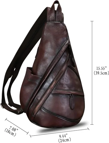 Miniatura 5 de Bolso bandolera de cuero genuino para hombres y mujeres, mochila de cuero para el pecho, bolsa cruzada de hombro