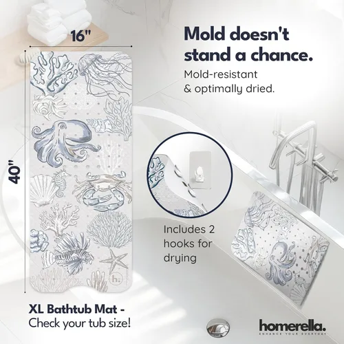 Miniatura 3 de Homerella - Alfombrilla de baño antideslizante y antideslizante para niños, 40 x 16 pulgadas, sin BPA, incluye 2 ganchos, tapete de ducha lavable