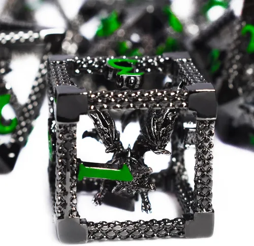 Miniatura 6 de RULE DICE Juego de dados DND de metal, 7 piezas de dados de dragón mágico cautivo D& Dice Set, diseño único, fantásticos dados de metal poliédricos